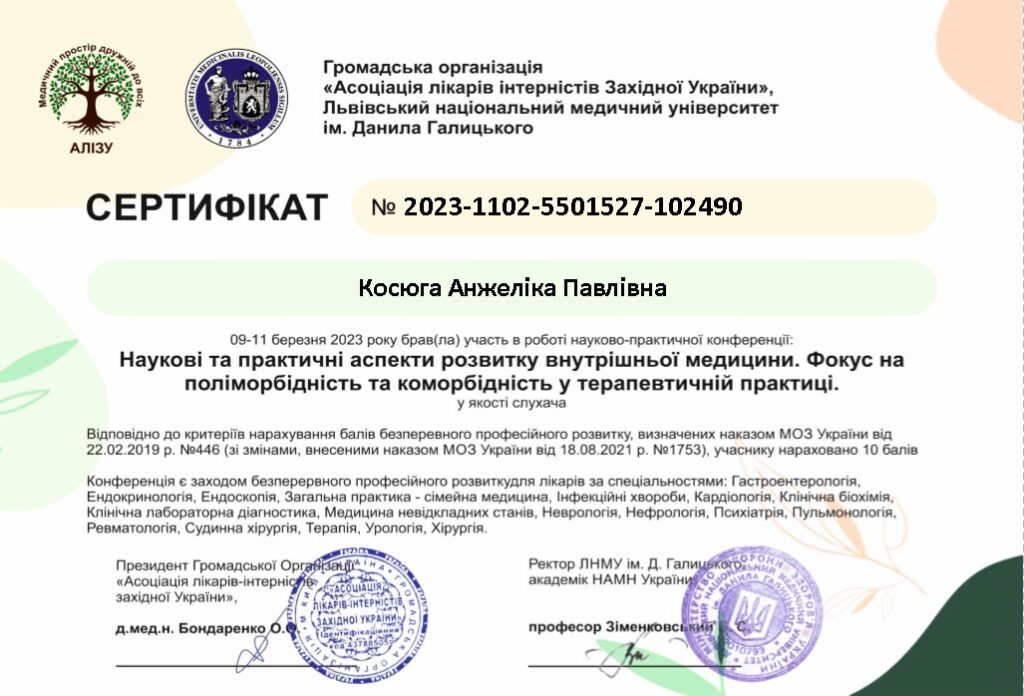 Єрмолова Косюга Анжеліка Павлівна Уролог в Інститут Клінічної Медицини в Києві