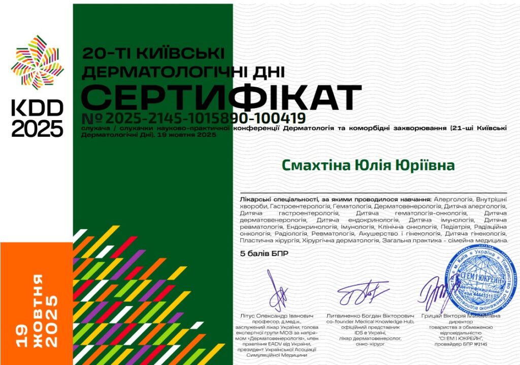 Смахтіна Юлія Юріївна Дерматолог Київ