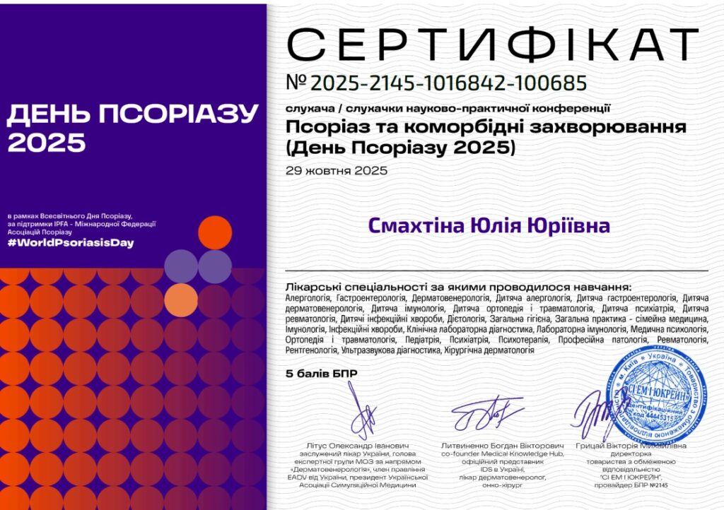 Смахтіна Юлія Юріївна Дерматолог Київ
